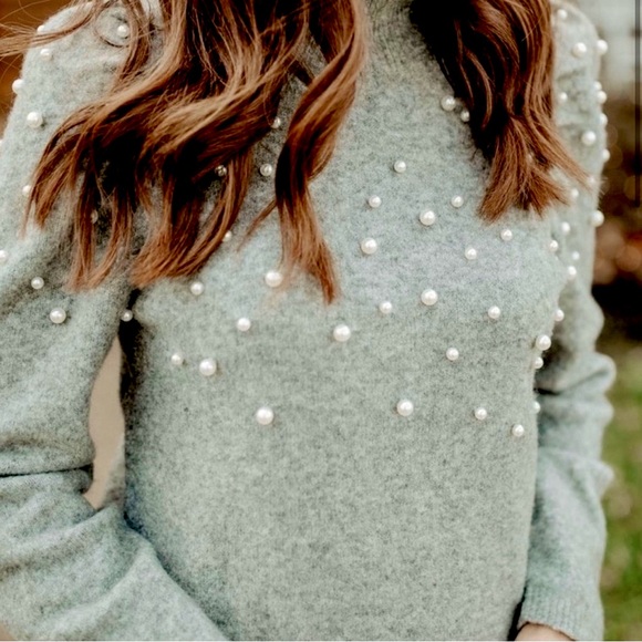 NWOT Ann Taylor Pearlized Mockneck Sweater Dress | Petite Pebble Grey Wool Knit - Picture 8 of 9